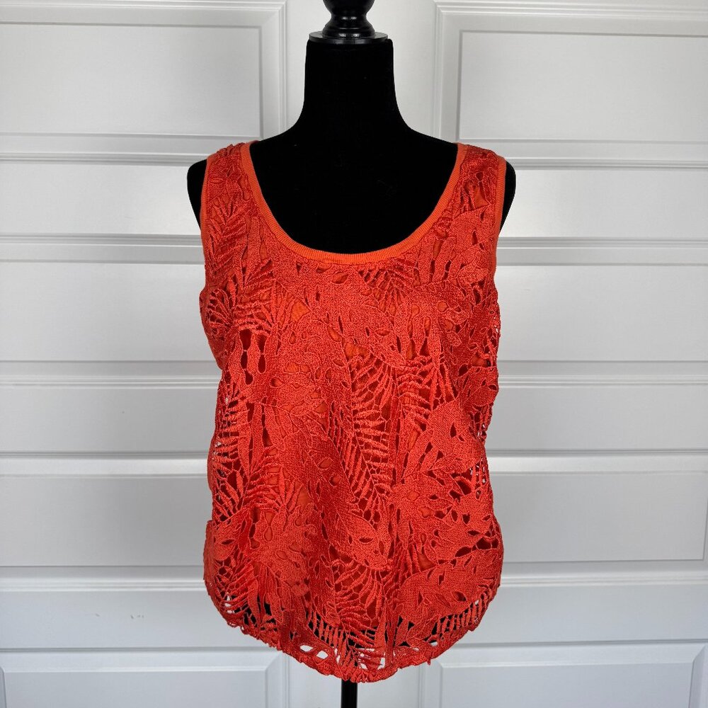 LOFT Guipure Lace Tank Top | Bright Orange | Size L